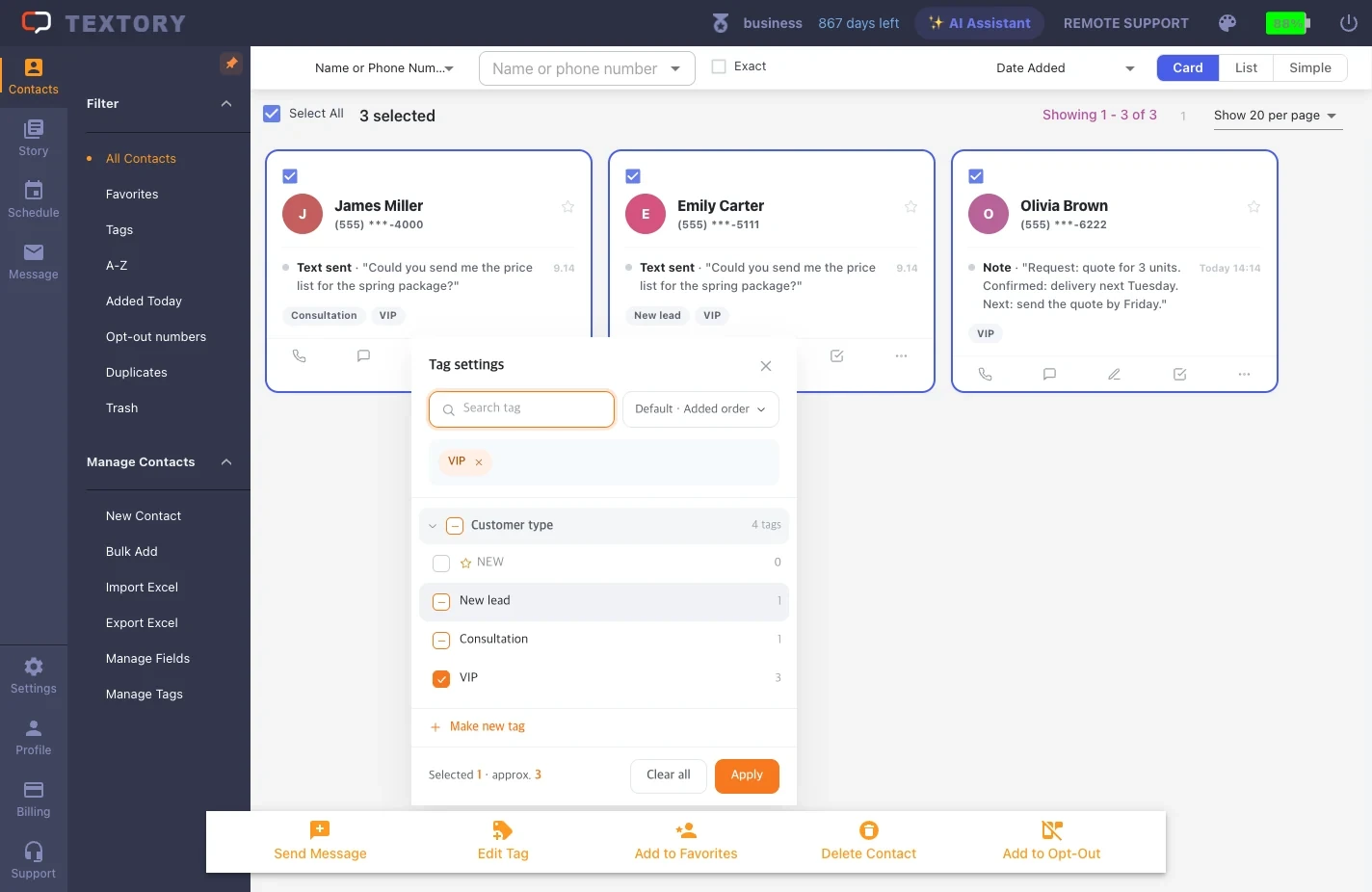 Add a tag to several customers