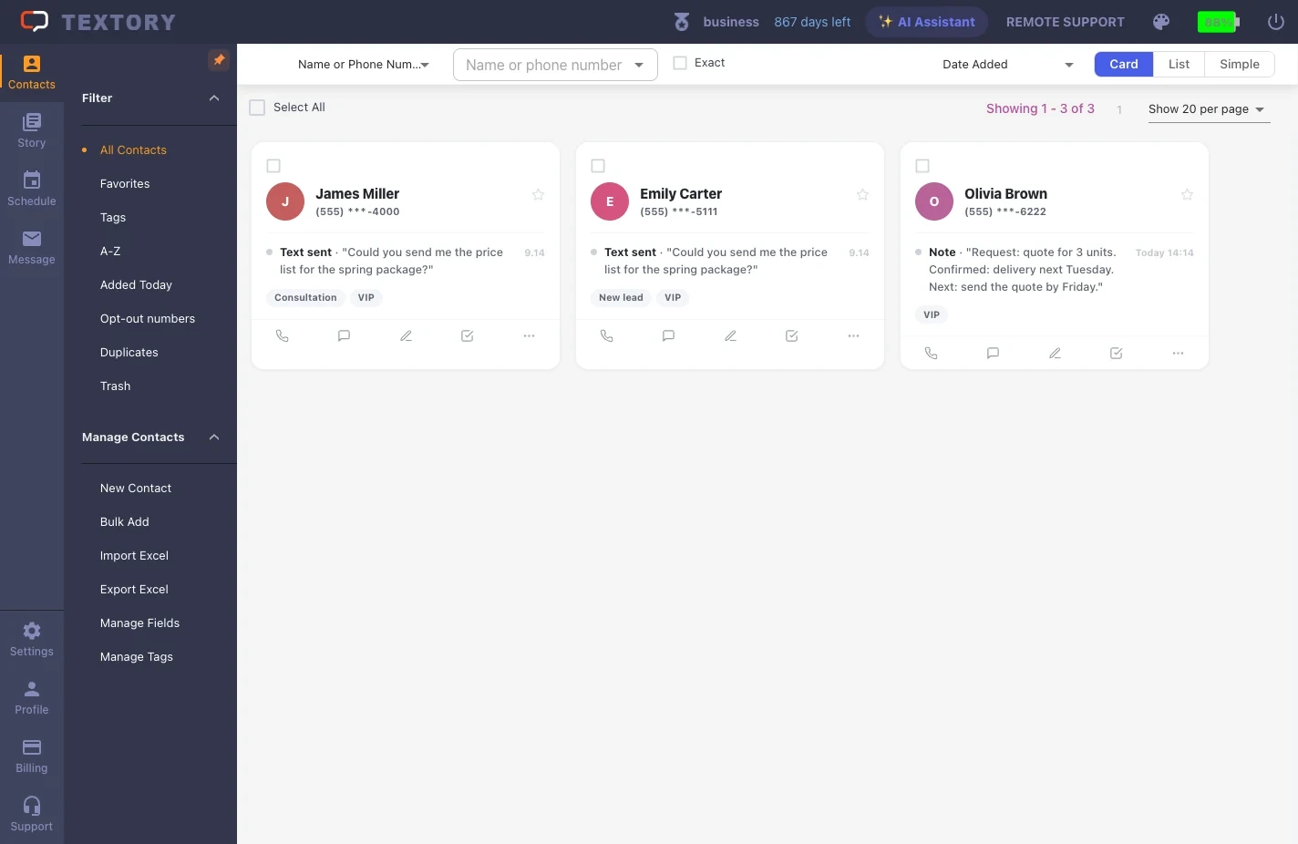 Search by name or phone number