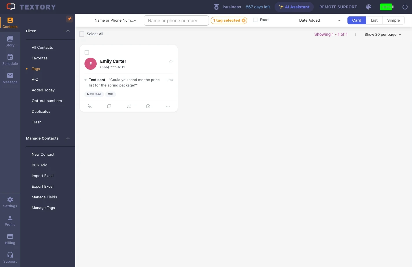 Search contacts by tag