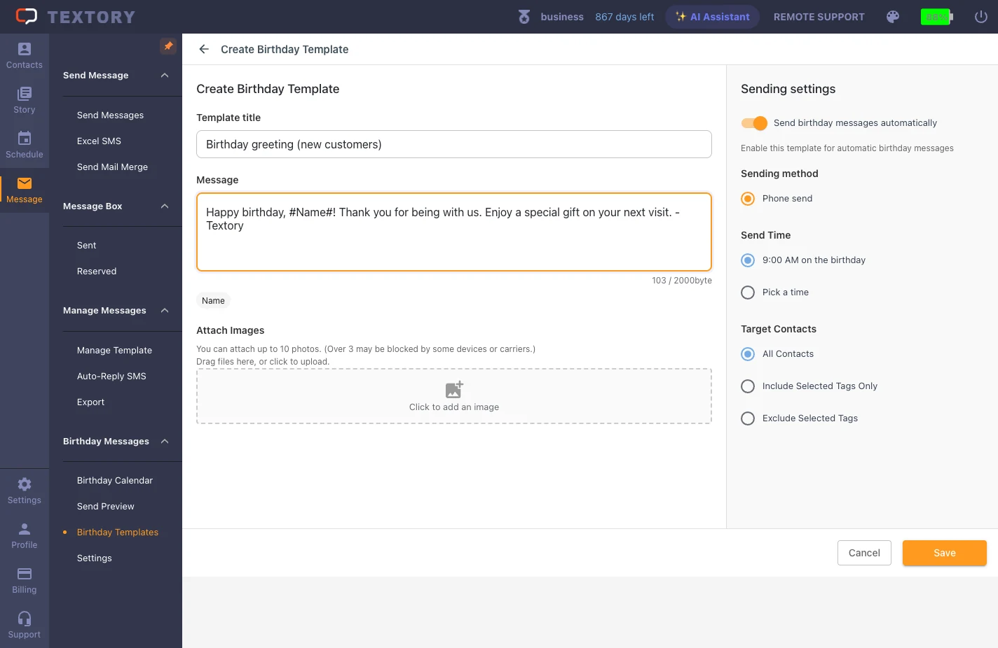 Turn on auto-send and set the time and recipients