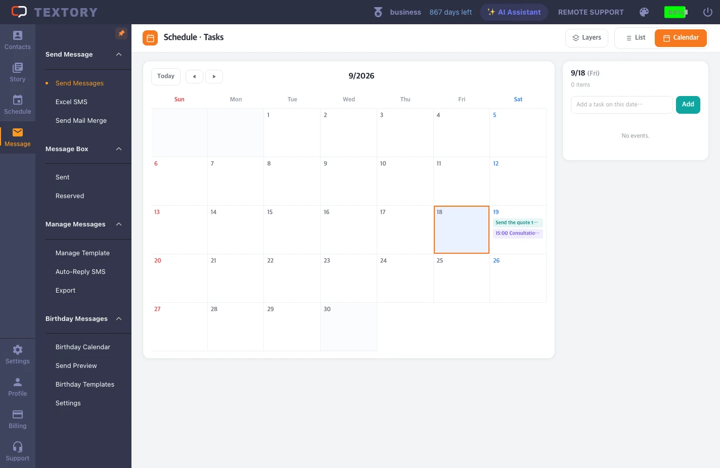 View in the calendar