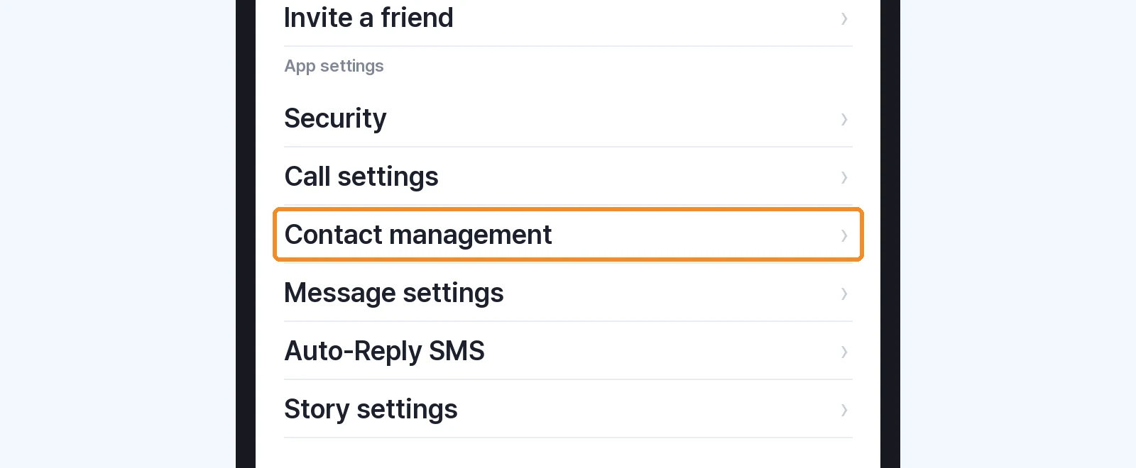 App Settings → Contact management